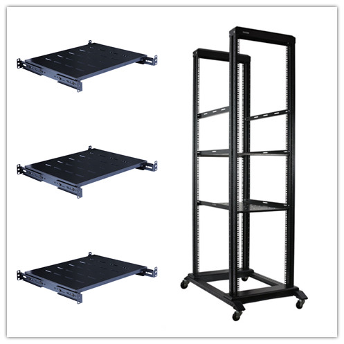 Raising Electronics 42U 4 Post Open Frame 19'' Server/Audio Steel Rack Deep from 16"-24" with Fixed Shelves