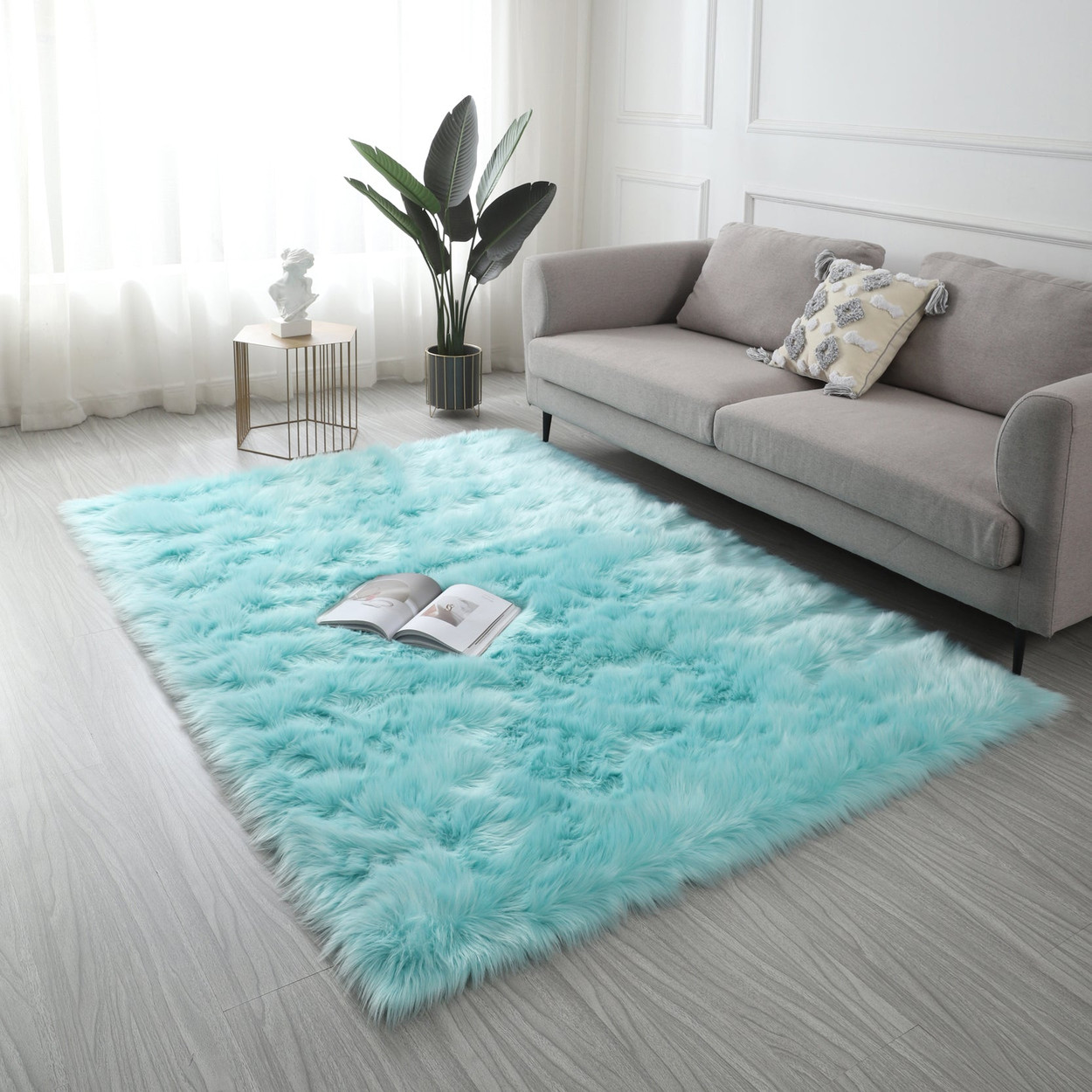 Beautiful area large rug in turquoise