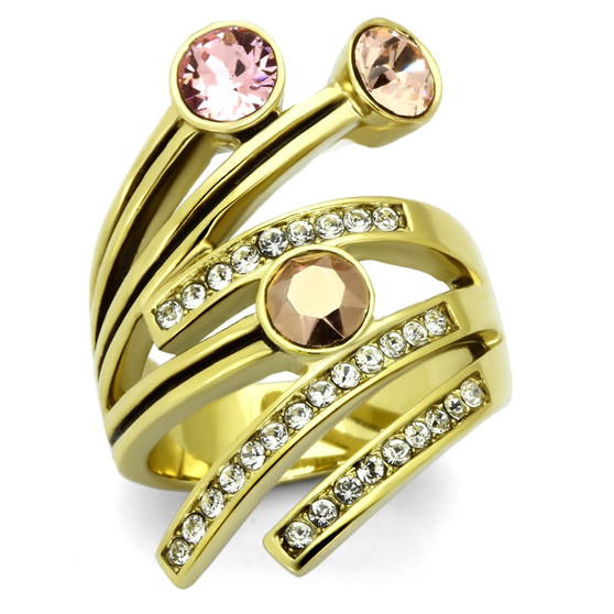 Women Stainless Steel Synthetic Multi Crystal Ring