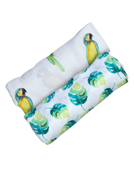 ORGANIC SWADDLE SET - TROPICAL PARADISE (Parrot + Leaf)