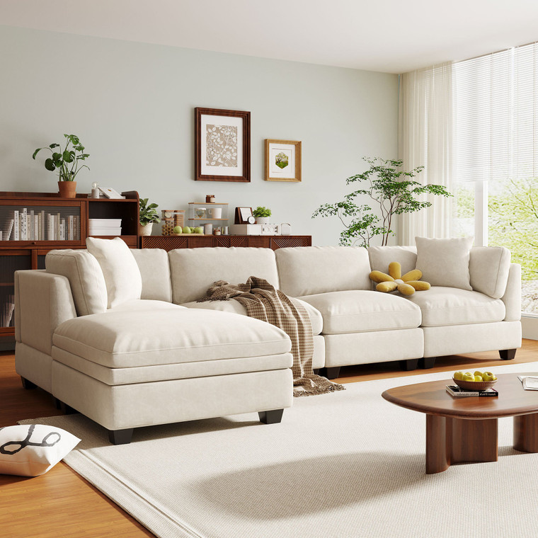 Upholstered Modular Sofa with Removable Storage Ottoman