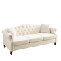 79" Chesterfield Sofa Beige Velvet, 3 Seater Sofa