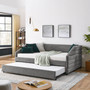 Full Size Daybed with Trundle Tufted Sofa Bed, Grey