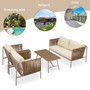 4-Piece Rope Sofa Set with Thick Cushions and Toughened Glass Table