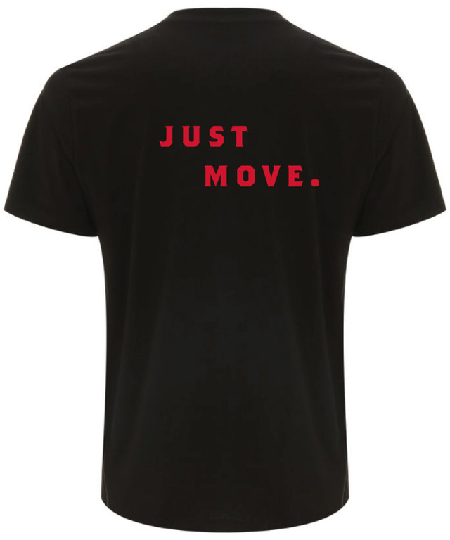 "JUST MOVE" 100% Organic Cotton Classic Jersey T-Shirt, Black/Red