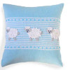 Hand-Knit 14" Lamb Pillow in Blue & White