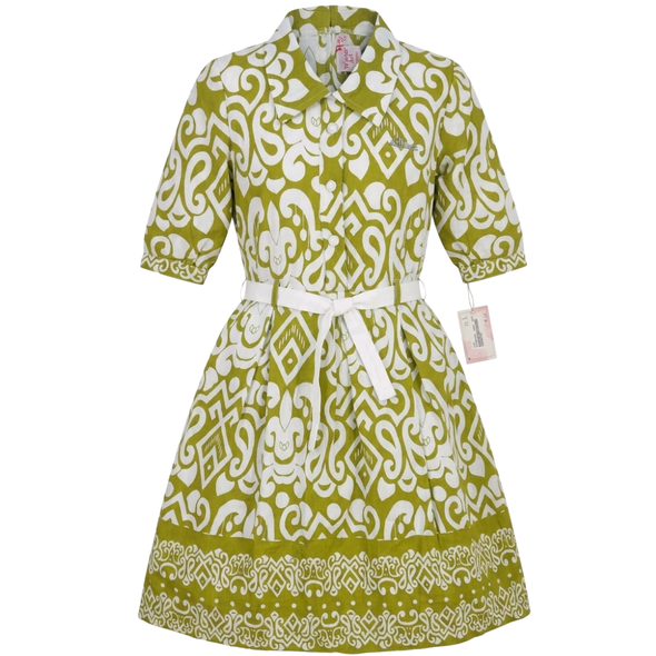 Girls Dress - Green & White