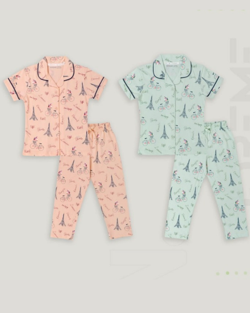 Girls Pyjamas - Peach & Green