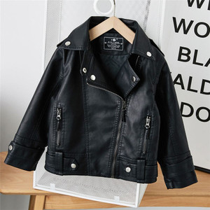 Rejea Girls Boys Black Pu Zipper Jackets Kids Baby Leather Jacket Spring Autumn Cool Coat Children Clothes Overcoats 2-14T