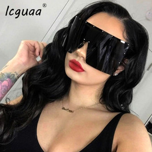 Rejea Trend Oversized Sunglasses Women Men Rivet Sun Glasses One-piece Windproof Goggles Mirror Sunglass UV400 Oversized Sunglasses