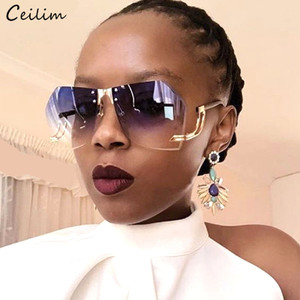 Rejea New Irregular Rimless Sunglasses Women Brand Designer Alloy Frame Oversize Gradient Sun Glasses Fashion Female Clear Shades