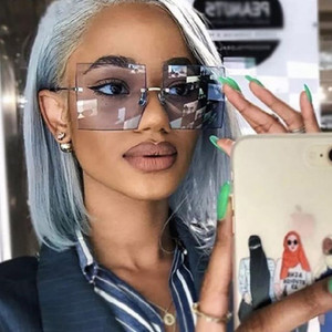 Rejea Vintage Square Sunglasses Women Luxury Oversized Rimless Sun Glasses Shades Female Fashion Brand Designer Clear Oculos De Sol