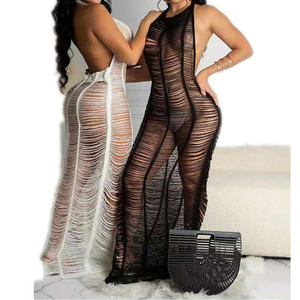 Rejea Women Summer Solid Color Beach Dress Scoop Neck Outlet Cover Up Swimwear New Items Sexy Clothing Hot Bikini Halter Smock