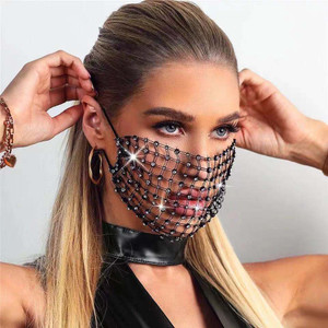 Rejea Beautiful zircon new luxury black mesh Rhinestone Jewelry mask for women's shiny crystal decorative mask Prom Party accessories