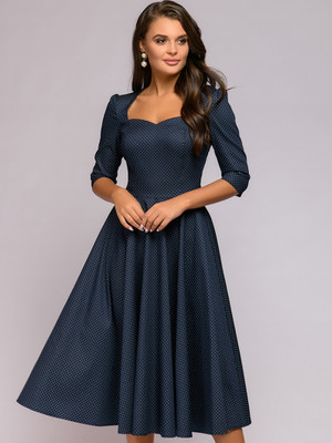 REJEA Autumn Vintage Square Collar Dot Print Dress Women 3/4 Sleeve A Line Bow Tie Backless Sexy Mid-Calf Dresses