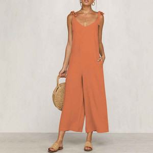 REJEA Women's Summer Comfortable Sleeveless Jumpsuit  Trend Hanging Bandwidth Loose Pants Casual Solid Color Halter Fashion Sexy Pants