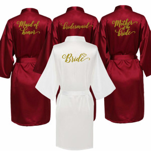Rejea sexy Burgundy robe bride kimono satin robe women Bathrobe wedding robe sister mother of the bride groom bridesmaid robes