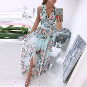 Rejea Elegant Floral Print Beach Long Dress Sexy Women Deep V-neck Split Party Dress Summer Sleeveless Chiffon Maxi Dress Vestido Rejea Elegant Floral Print Beach Long Dress Sexy Women Deep V-neck Split Party Dress Summer Sleeveless Chiffon Maxi Dress Vestido