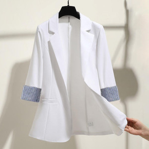 Rejea New Business Blazer Suit Outwear Coat Outwear Women Autumn 3/4 Sleeve Lapel Button Slim Blazer Coat Striped Cuff Office Jacket Rejea New Business Blazer Suit Outwear Coat Outwear Women Autumn 3/4 Sleeve Lapel Button Slim Blazer Coat Striped Cuff Office Jacket