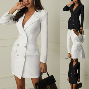 Rejea Autumn Winter Suit Blazer Women New Casual Double Breasted Pocket Women Long Jackets Elegant Long Sleeve Blazer Outerwear Rejea Autumn Winter Suit Blazer Women New Casual Double Breasted Pocket Women Long Jackets Elegant Long Sleeve Blazer Outerwear