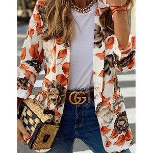 Rejea Women Autumn Spring Flower Printed Blazer Elegant Women Casual Long Sleeve Open Front Suit Jacket OL Lady Rejea Women Autumn Spring Flower Printed Blazer Elegant Women Casual Long Sleeve Open Front Suit Jacket OL Lady
