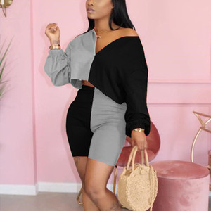 Rejea Patchwork Women Two piece set Tracksuit ziper Long Sleeve T-shirt tops Fashion Shorts Trouser Matching Outfits Rejea Patchwork Women Two piece set Tracksuit ziper Long Sleeve T-shirt tops Fashion Shorts Trouser Matching Outfits