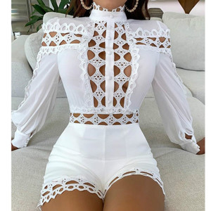 Rejea Fashion Women Elegant Playsuits Lace Hollow Out Long Sleeve Turtleneck Bodycon Short Romper Jumpsuits Summer Fall Body Top Rejea Fashion Women Elegant Playsuits Lace Hollow Out Long Sleeve Turtleneck Bodycon Short Romper Jumpsuits Summer Fall Body Top