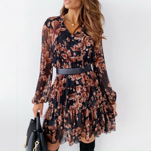Rejea Ladies V Neck Floral Dress Spring Flower Print Long Sleeve Lace-Up Ruffle Dress Chiffon Women Elegant A-Line Party Vestidos Rejea Ladies V Neck Floral Dress Spring Flower Print Long Sleeve Lace-Up Ruffle Dress Chiffon Women Elegant A-Line Party Vestidos