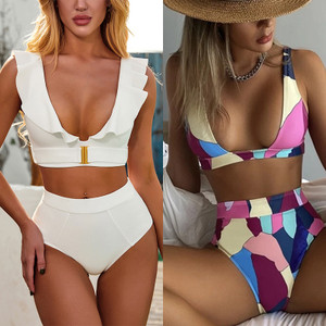 Rejea High Waist Bikini Set Swimsuit Women 2 Pieces Ruffle White Swimwear Female Brazilian Biquini Sexy Bathing Suit Bather Rejea High Waist Bikini Set Swimsuit Women 2 Pieces Ruffle White Swimwear Female Brazilian Biquini Sexy Bathing Suit Bather