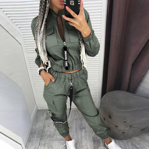 REJEA Women Casual Solid Color Two Piece Sets Autumn Long Sleeve Zipper Tops and Long Pants Suits Ladies New Overalls Set Pocket REJEA Women Casual Solid Color Two Piece Sets Autumn Long Sleeve Zipper Tops and Long Pants Suits Ladies New Overalls Set Pocket