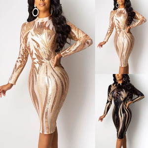 REJEA Sexy Party Women Dress Shiny Glitter Tunic O-neck Long Sleeve Perspective Sexy Sequin Nightclub Casual Knee Length Ladies Dress REJEA Sexy Party Women Dress Shiny Glitter Tunic O-neck Long Sleeve Perspective Sexy Sequin Nightclub Casual Knee Length Ladies Dress