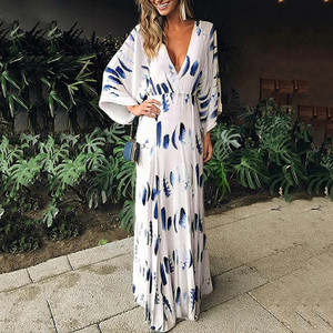 REJEA Bohemian Summer Women Maxi Long Dress Sexy Floral Print Dress Vintage V Neck Flare Sleeve Beach Plus Party Vestido REJEA Bohemian Summer Women Maxi Long Dress Sexy Floral Print Dress Vintage V Neck Flare Sleeve Beach Plus Party Vestido