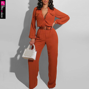 REJEA Women Long Sleeve Pocket Design Wide Leg Jumpsuit REJEA Women Long Sleeve Pocket Design Wide Leg Jumpsuit