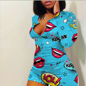 REJEA Sexy V-neck Bodycon Sleepwear Jumpsuit Bodysuit Shorts Romper Bodysuit Leotard Long Sleeve Lips Print Button Bodysuit REJEA Sexy V-neck Bodycon Sleepwear Jumpsuit Bodysuit Shorts Romper Bodysuit Leotard Long Sleeve Lips Print Button Bodysuit