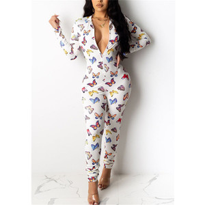 REJEA Women Deep V Neck Jumpsuits Autumn Spring Long Sleeve Bodycon Rompers Zipper Butterfly Printed Pajamas Christmas Pjs Overalls REJEA Women Deep V Neck Jumpsuits Autumn Spring Long Sleeve Bodycon Rompers Zipper Butterfly Printed Pajamas Christmas Pjs Overalls