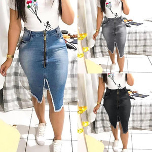 Rejea Women Fashion High Waist Ripped Split Bodycon Street Style Denim Skirt A-line Solid Casual Knee-length Rejea Women Fashion High Waist Ripped Split Bodycon Street Style Denim Skirt A-line Solid Casual Knee-length