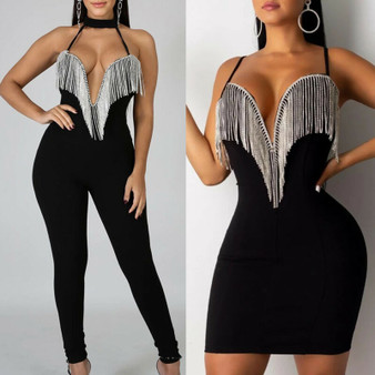 Rejea Women Jumpsuit Romper Long Sleeve Pants Clubwear Trousers Outfit Summer Sexy V Neck Sleeveless Loose Wide Leg Pants Suit