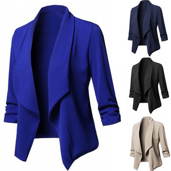 Rejea Business Office Women Blazer Solid Color Long Sleeve  Blazer Lapel Open Front Short Suit Jacket For Women's Coat