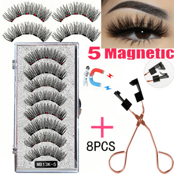 Rejea 8PCS 5 Magnetic eyelashes with 4 pairs magnets magnetic lashes natural Mink eye lashes with faux cils magnetique tweezers