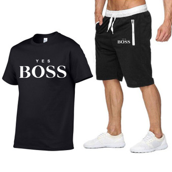 Rejea Brand Yes Boss Funny Men T Shirt+Beach Shorts Sets Summer Sportswear Jogging Pants T-shirt Streetwear Harajuku Tops Tshirt