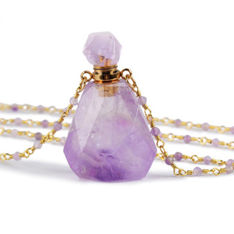 Rejea Perfume Bottle Multi-Kind Natural Stone Essential Oil Bottles White Quartz Amazonite Amethysts 26" Women Necklace