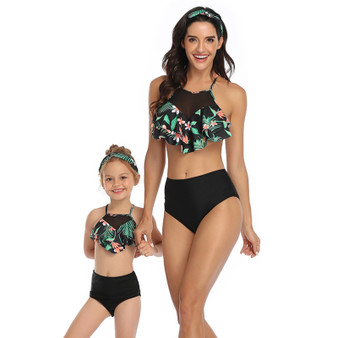 Rejea  Family Matching Mother Daughter Swimwear Women Swimsuit Girls Swim Bathing Suit Mayo High Waist Push Up Bikini Beach Dress