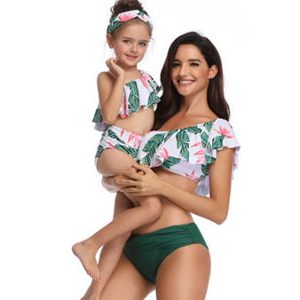 Rejea Family Matching Swimsuit Mother Daughter High Waist Bikini Swimwear Women Bathing Suit Kid Beach Wear Maillot De Bain Mayo