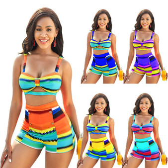 Rejea Women Summer Print Two Piece Bathing Suit Outfits Beachwear Swimsuit Crop Top Biker Shorts Sexy bikini Matching Sets