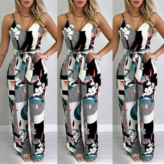 Rejea  New Women Jumpsuit Romper Sleeveless V Neck Playsuit Clubwear Long Party Pants Femal Casual Strapless Trousers