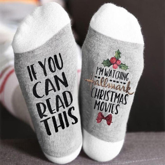 Christmas Letter Print Long Socks for Men Women Cotton Casual Breathable Xmas Stocking Christmas Decoration|Stockings & Gift Holders
