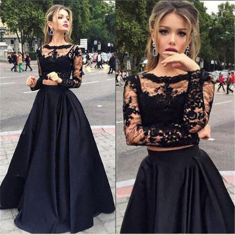 REJEA Black Chiffon Long Maxi Lace Dresses Womens Elegant Ladies Long Sleeve Hollow Out Evening Party Dresses Vestidos