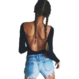 REJEA Backless long sleeve autumn bodysuit women bandage fitness slim black jumpsuits bodysuits sexy hot bodycon overalls clothes