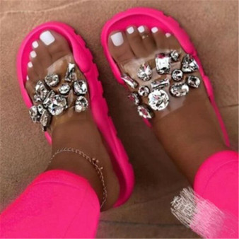Rejea Summer Luxury Women Slippers Rhinestone Thick Platform Wedges Soft Sole Open Toe Slides Fashion Outdoor Sandals Shoes Ladies