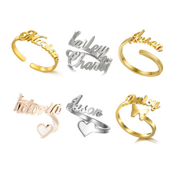 Rejea Custom Double Name Rings Adjustable Gold Color Stainless Steel Personalized Nameplate Family Ring Jewelry Gift for Women
